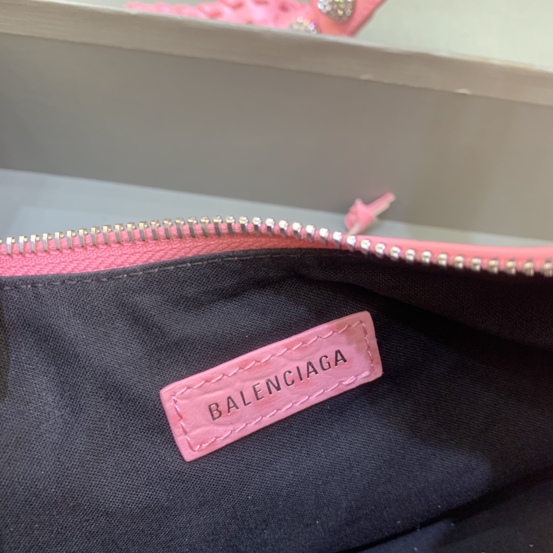 Balenciaga Le Cagole XS Shoulder Bag Crocodile Embossed Pink 